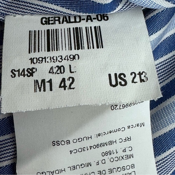 HUGO BOSS Striped Button Down Shirt Regular Fit Two Ply Blue White Size 42 - Picture 8 of 8